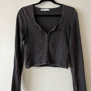 Zara Black Long Sleeve Women's Top with bra clasp details